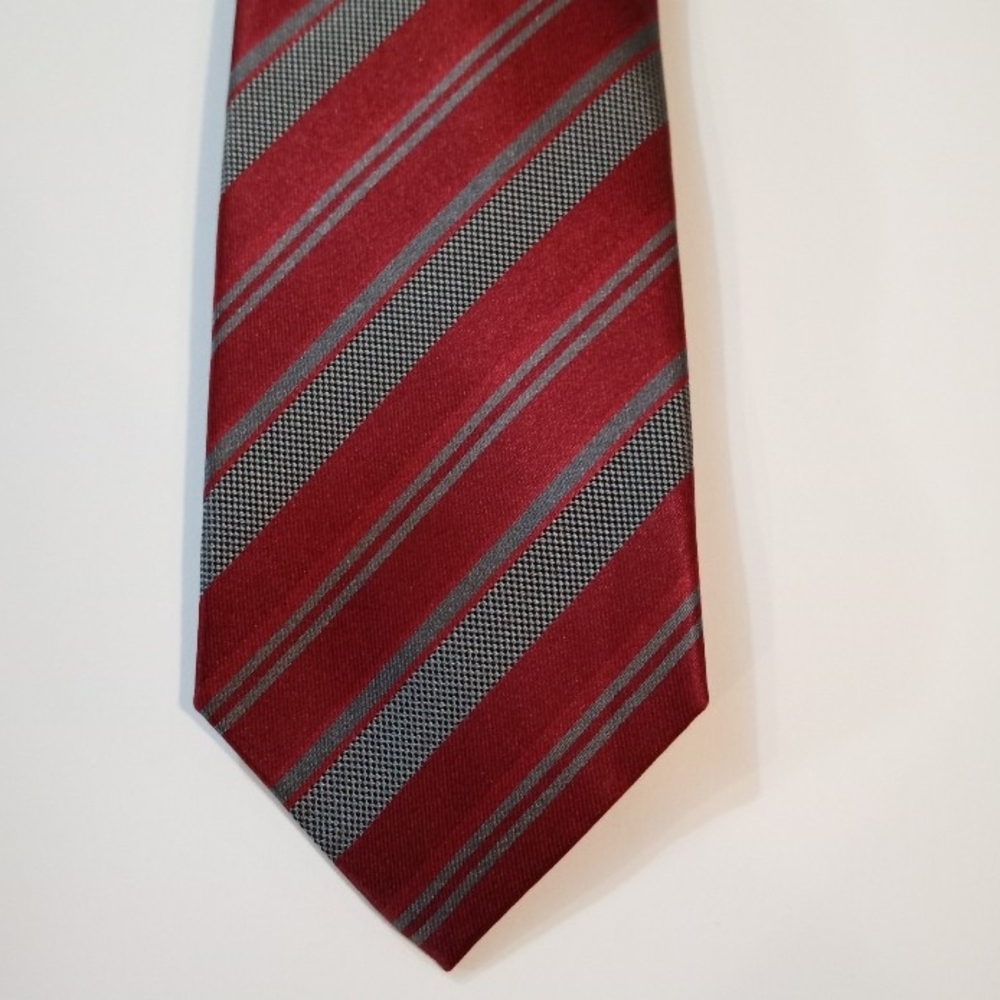 GEORGE Diagonal Striped Necktie 100% Polyester Men's Tie OS Approx. 60"Grey/Burg